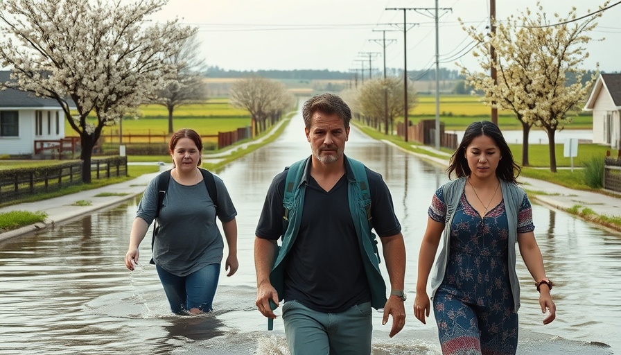 Three people dealing with floodwaters, illustrating national climate assessment impacts.