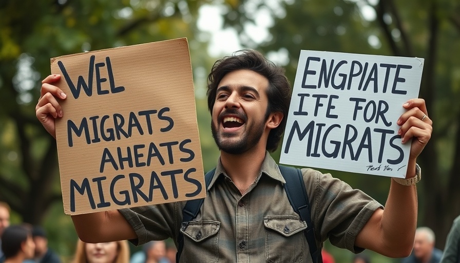 Protester with signs supporting migrant children rights in the United States.