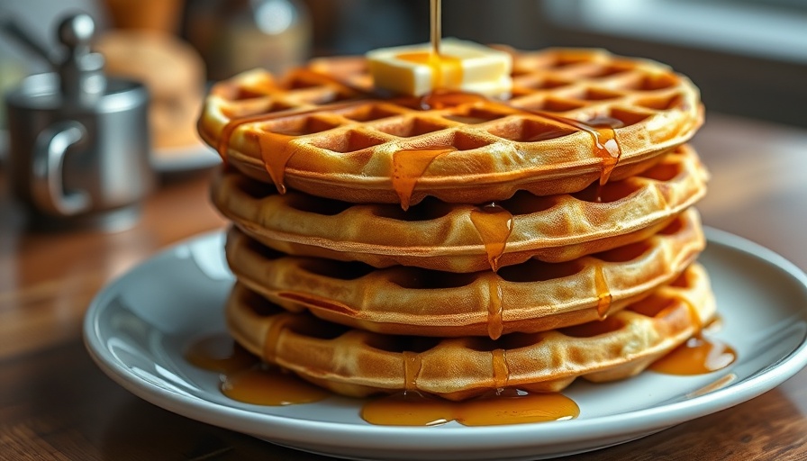 Delicious fluffy waffles with syrup and butter