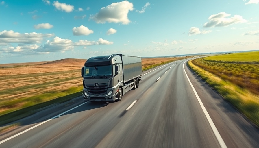Driverless truck cruising on highway under clear sky.