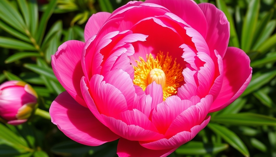 Vibrant pink peony care in garden setting.