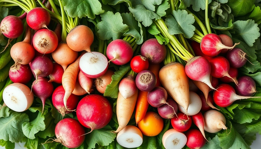 Colorful radish varieties on fresh leaves, showcasing best radish varieties.