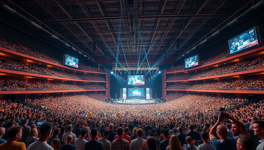 Packed arena with attendees, Warren Buffett stock sell-off event buzz.