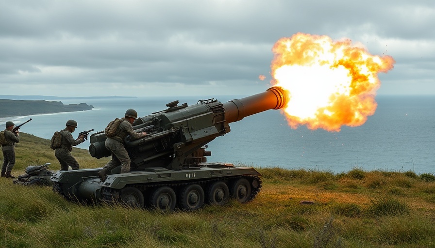 Military artillery firing demonstration near coast, showcasing US ability to defeat China in Taiwan.