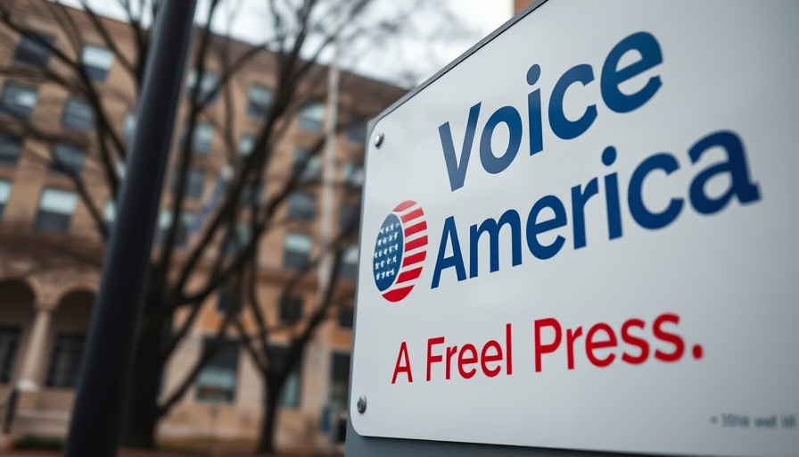 Voice of America sign outside building, emphasizing free press.