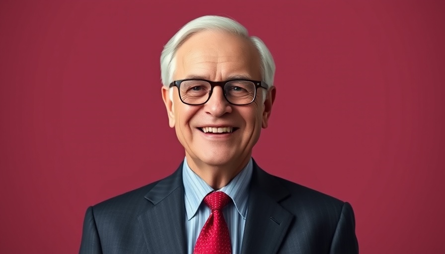 Elderly man smiling warmly in a suit, Warren Buffett Investments.