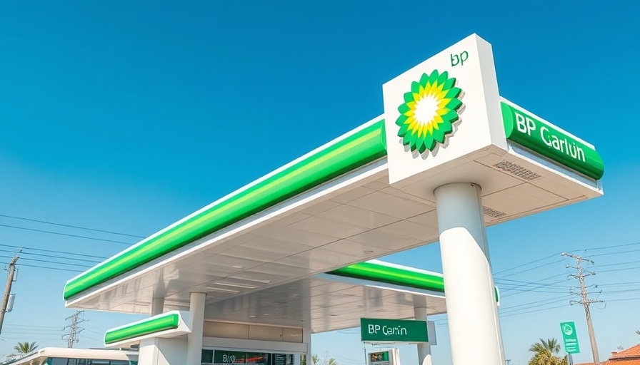 Modern BP gas station sign under clear sky, Shell BP merger.