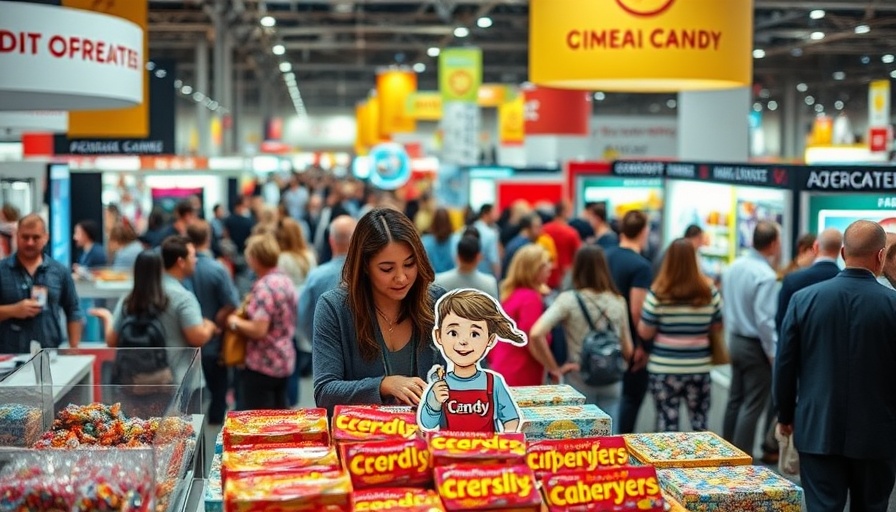Lively trade show booth with candy displays and cutouts at Berkshire Hathaway event.
