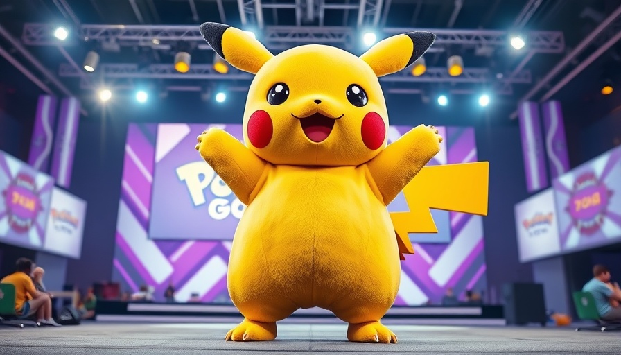 Pikachu at Pokémon championship event, AI beats Pokémon Blue moment.