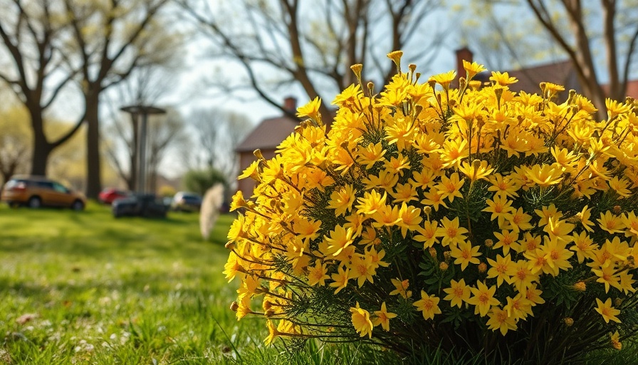 Bright yellow bush in garden setting for gardening tips.