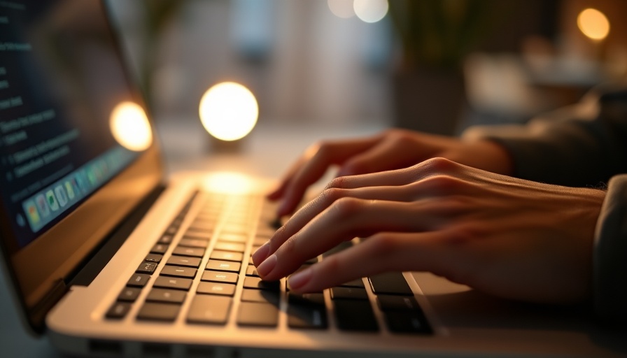 Hands typing on laptop keyboard for wellness insights.