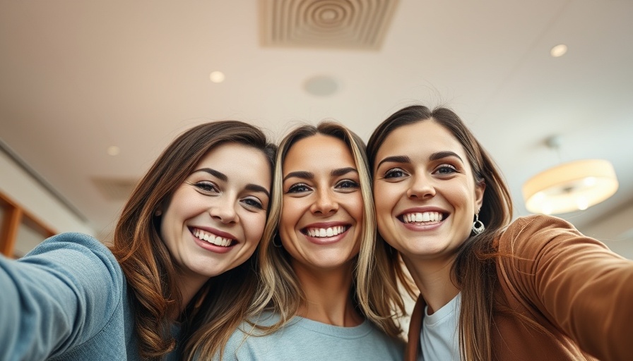 Three women smiling for a selfie indoors, highlighting addiction funding cuts.