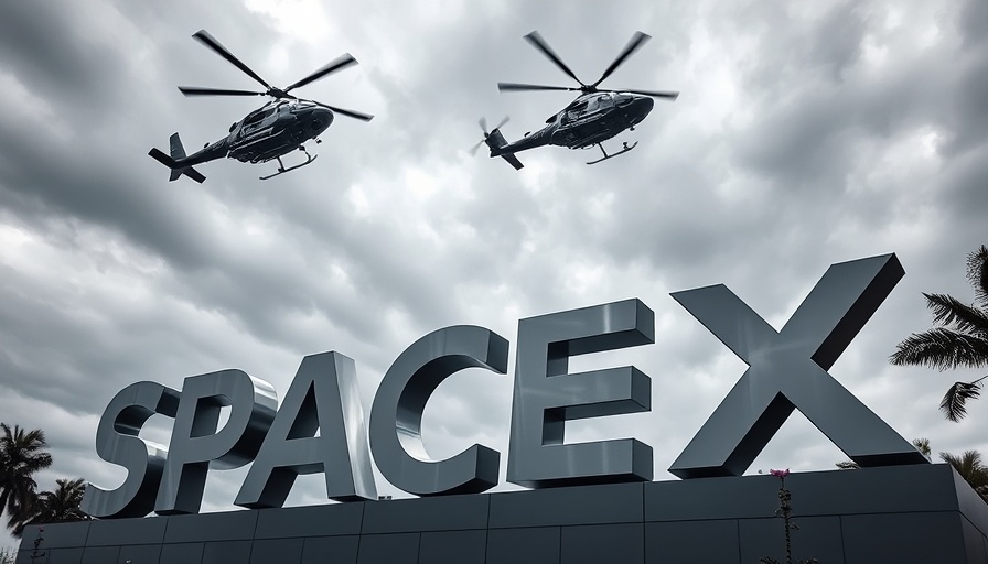 SpaceX sign with helicopters and cloudy sky; incorporation vote context.