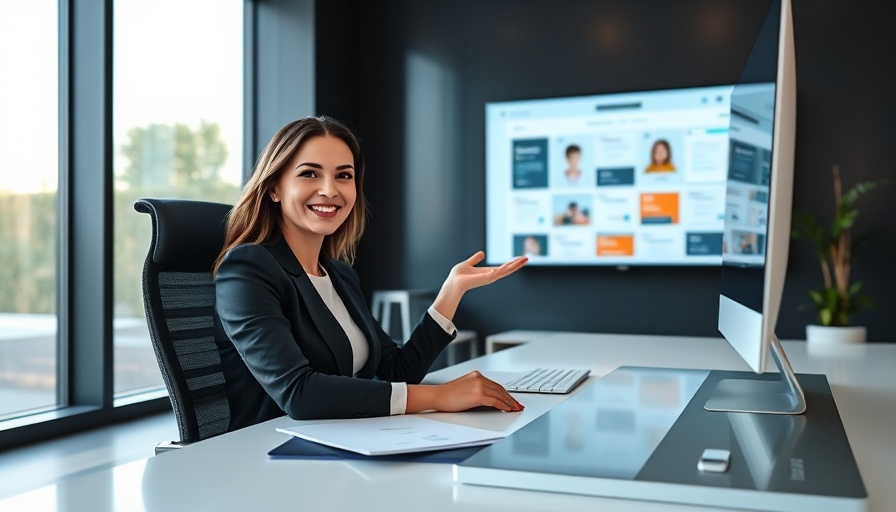 Smiling woman in office discussing local news childcare app.