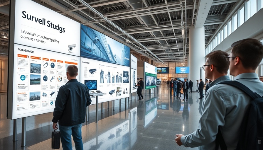 Exhibition on border surveillance technology with informational displays.