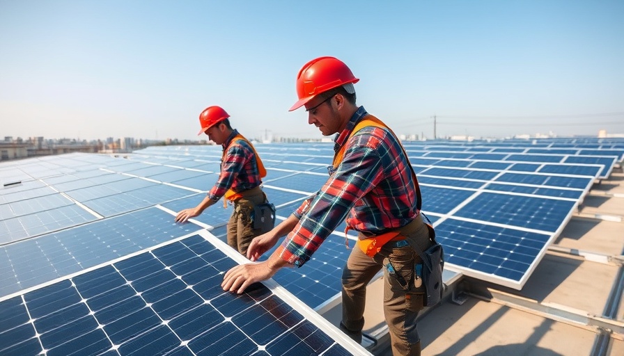 Workers installing solar panels, advancing solar power infrastructure.