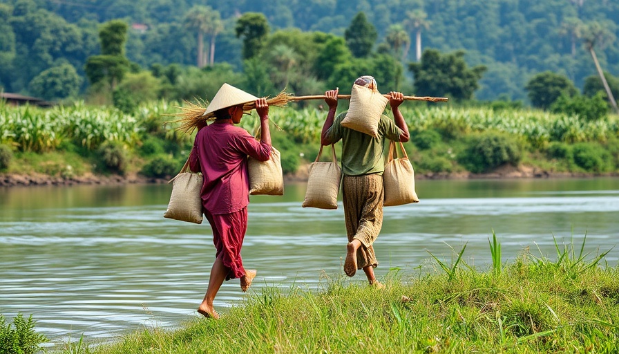 Two individuals embodying sustainable living by a river.