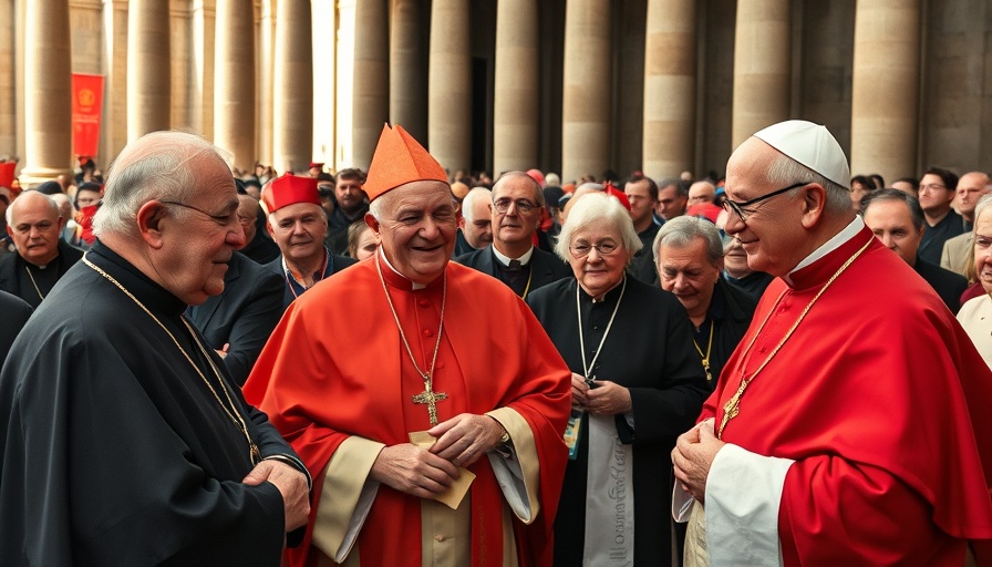 Cardinals walking and talking at a historical site, leadership changes Europe VE Day.