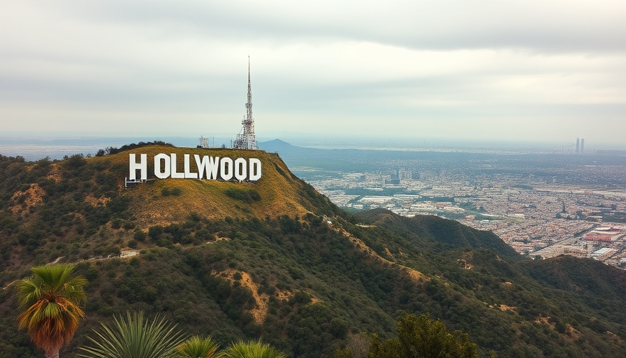 Hollywood sign missing letters viewed from a hillside, scenic capture