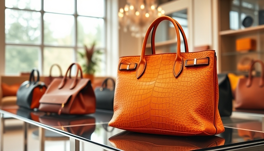 Elegant designer handbags displayed in a chic showroom setting.