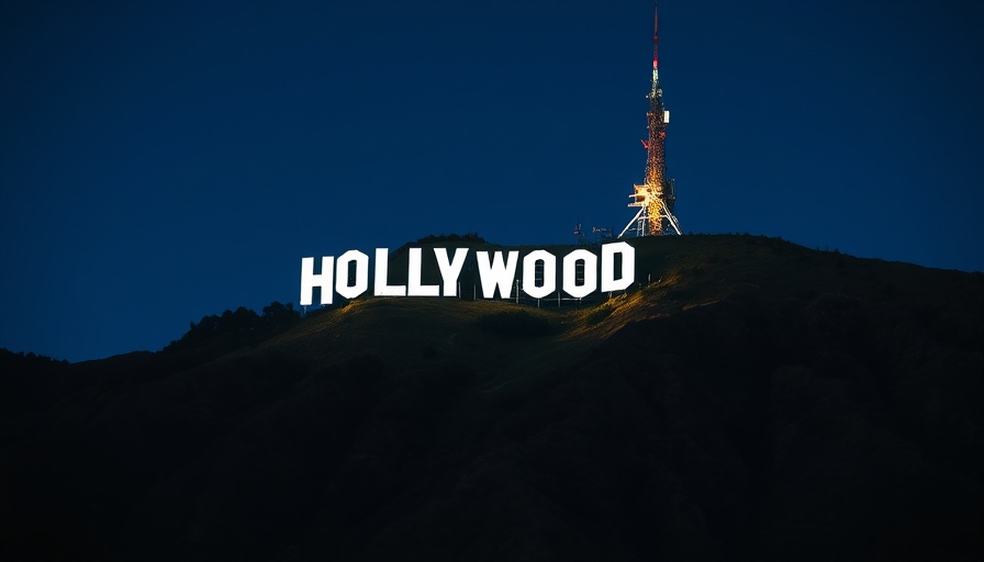 Hollywood sign at night related to 100% tariff on foreign films.