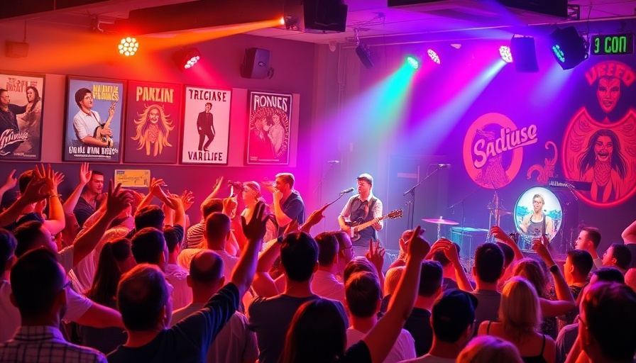 Local band performing energetically on stage in a lively venue.