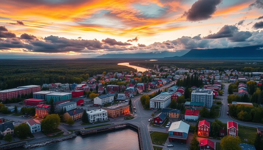 Aerial view of affordable places to live in Alaska with a colorful landscape.