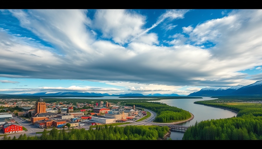 Scenic view of an Alaskan city with vibrant buildings.