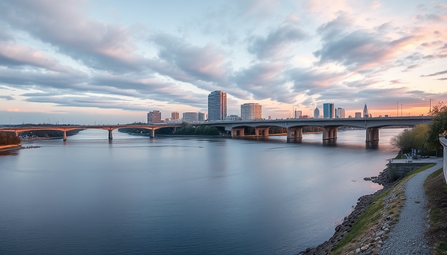 Missouri cityscape and riverbank, highway view.