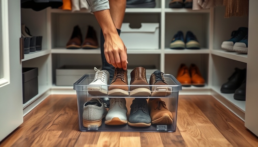 Organized closet with shoes being stored neatly.