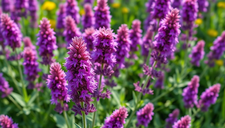 Vibrant purple Agastache flowers in a lush garden setting.
