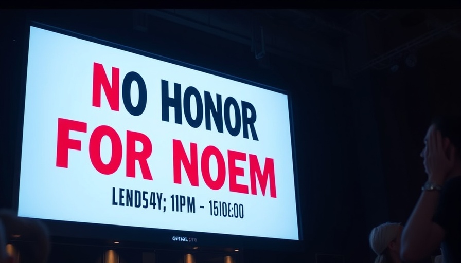 Noem Honorary Degree Protest announcement on screen.