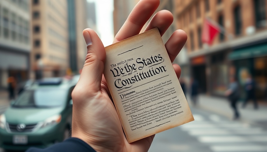 Hand holding a U.S. Constitution booklet, America checks and balances Trump.