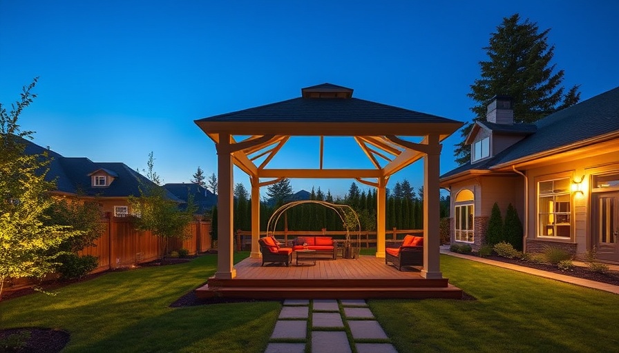 Modern home with gazebo and lush backyard for home maintenance tips.