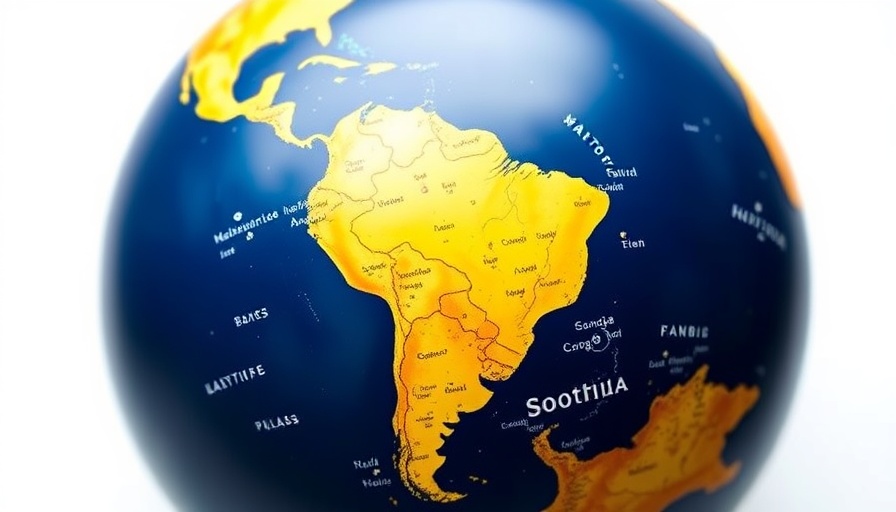 Close-up globe highlighting Latin America, representing startups.