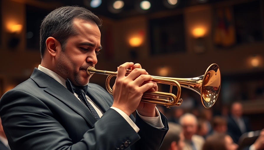 Wynton Marsalis playing trumpet, concert setting, photorealistic.