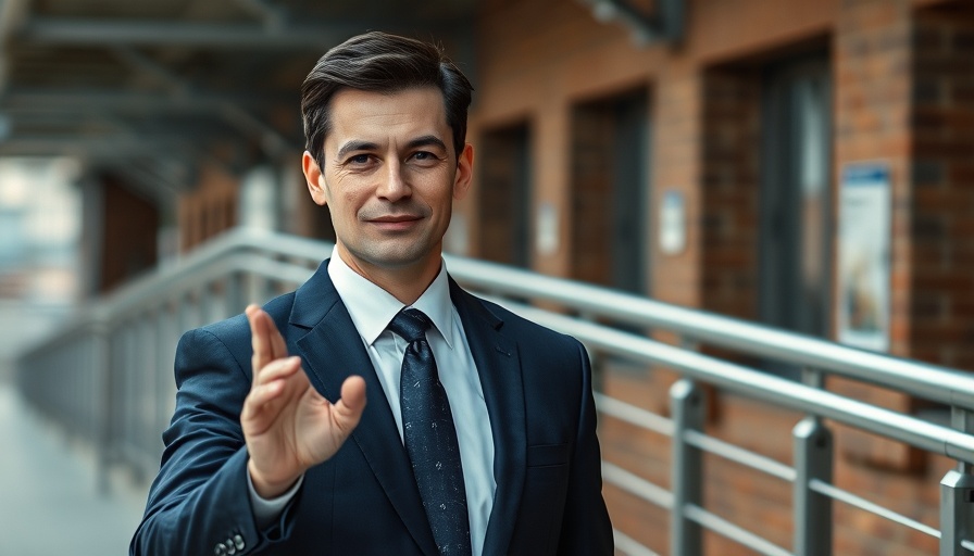 Man in suit waves during outdoor interview