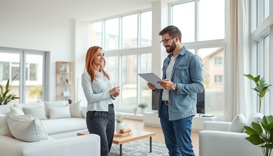 Real estate agent showing home to couple, discussing details.