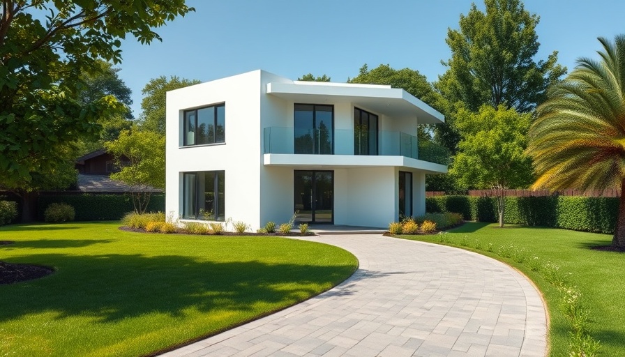 Modern home with sleek architecture and green surroundings, illustrating debt management for home buying.