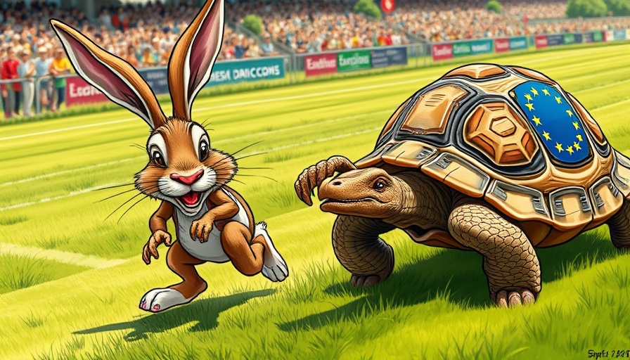 Cartoon of hare racing EU-tortoise, representing EU negotiation strategies.