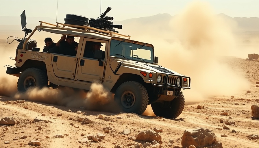 Film crew capturing action scene amid rugged terrain