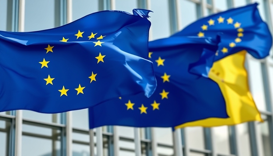 EU flags waving in front of modern building, symbolizing EU work policies.
