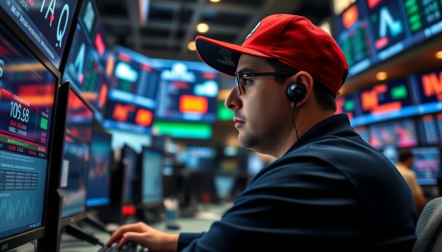 Stock trader at computers on trading floor highlighting Taiwan dollar rally.