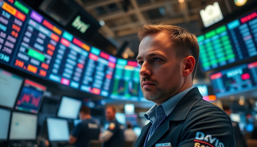 Stock trader focused amidst bustling AI-generated implications.
