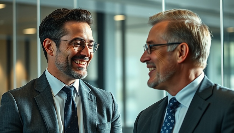 Man in formal attire smiling through glass in office setting