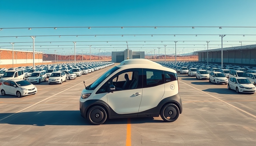 Wide view of Waymo robotaxi production facility in desert setting.