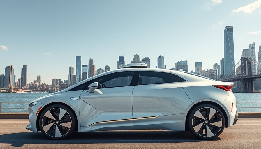 Uber Robotaxi Expansion in futuristic cityscape by waterfront.