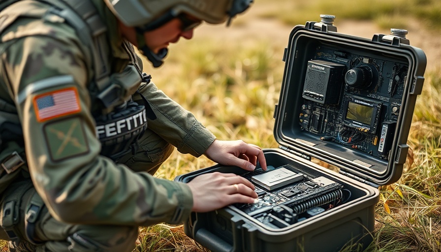 Military officer with portable edge computing technology in rugged case.