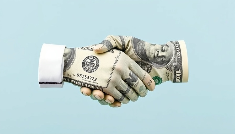 Creative financial handshake illustration with dollar bills for business startup funding.