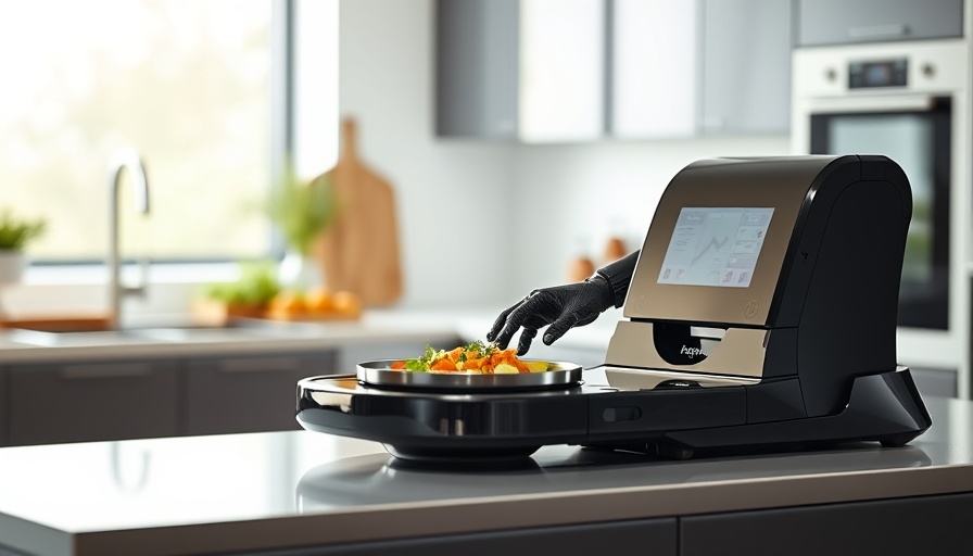 Countertop robot that cooks meals in a modern kitchen